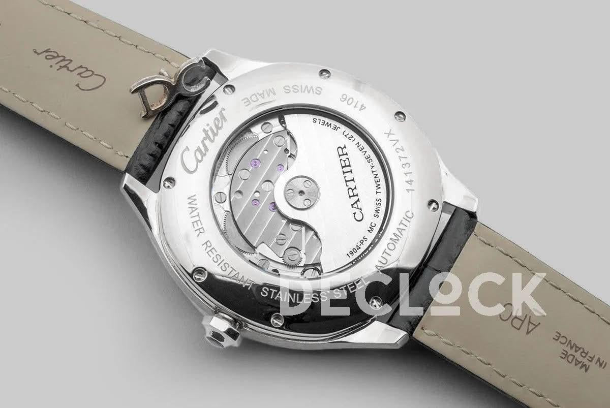 Replica Cartier Drive de Cartier White Dial in Steel on Black Leather Strap |  Declock.