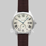 Replica Cartier Drive de Cartier White Dial in Steel on Brown Leather Strap - Replica Watches