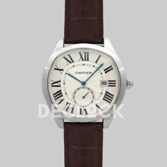 Replica Cartier Drive de Cartier White Dial in Steel on Brown Leather Strap