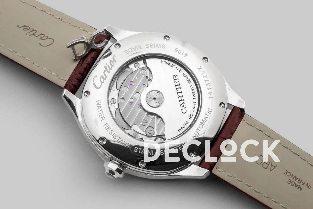 Replica Cartier Drive de Cartier White Dial in Steel on Brown Leather Strap |  Declock.