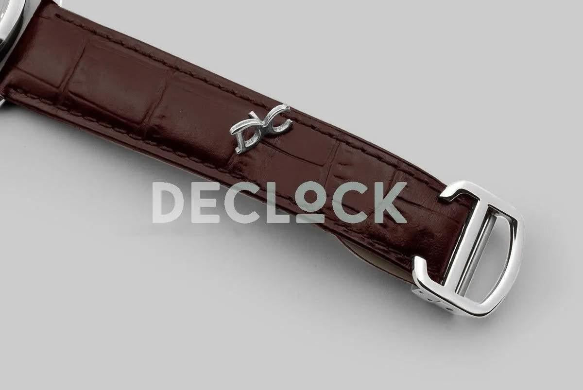 Replica Cartier Drive de Cartier White Dial in Steel on Brown Leather Strap |  Declock.