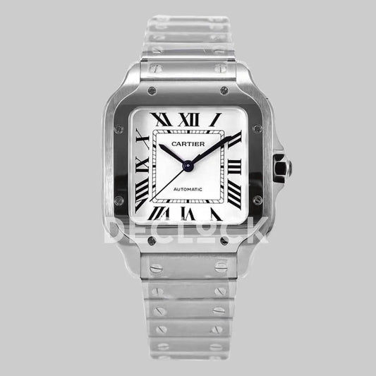 Replica Cartier Santos de Cartier 35mm White Dial in Steel | Declock.