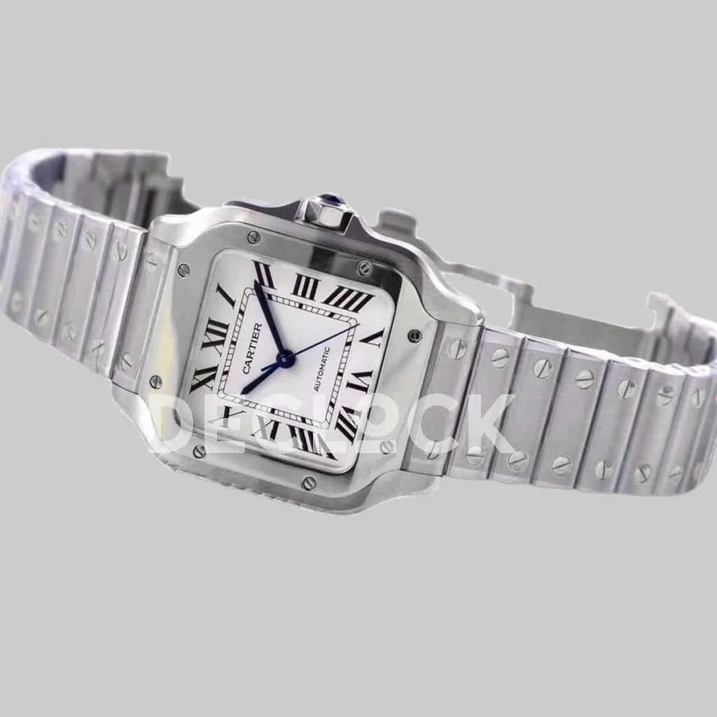 Replica Cartier Santos de Cartier 35mm White Dial in Steel |  Declock.