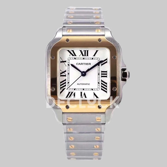 Replica Cartier Santos de Cartier 35mm White Dial in Steel/Rose Gold |  Declock.