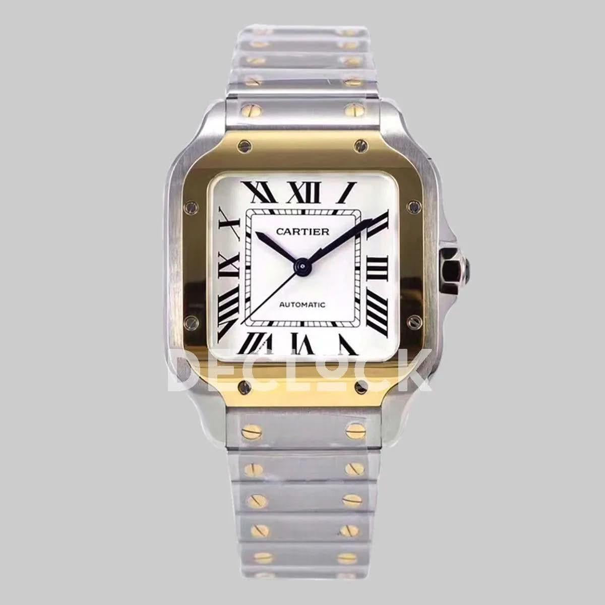 Replica Cartier Santos de Cartier 35mm White Dial in Steel/Yellow Gold |  Declock.