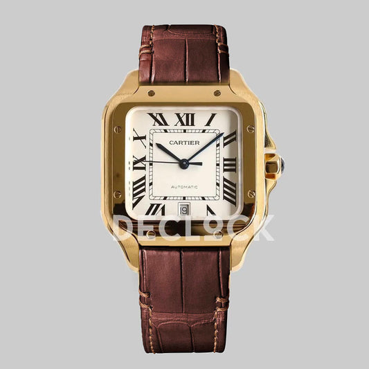 Cartier Santos 40mm White Dial in Yellow Gold Leather Strap Replica Watch