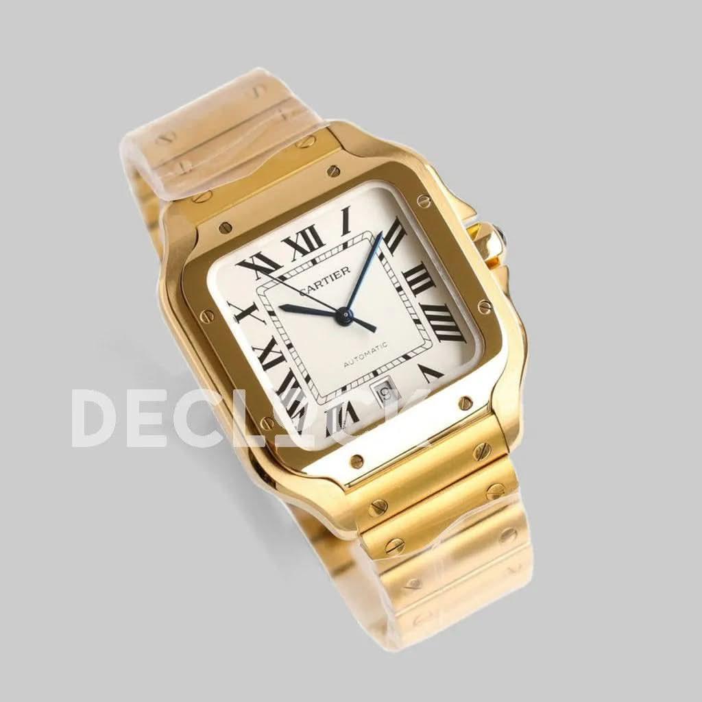 Replica Cartier Santos de Cartier 35mm White Dial in Yellow Gold |  Declock.