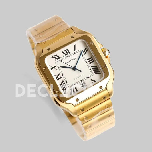 Replica Cartier Santos de Cartier 35mm White Dial in Yellow Gold |  Declock.