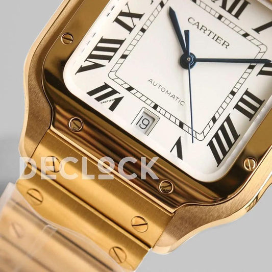 Replica Cartier Santos de Cartier 35mm White Dial in Yellow Gold | Declock.