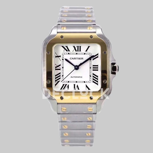Replica Cartier Santos de Cartier 40mm White Dial in Steel/Yellow Gold |  Declock.