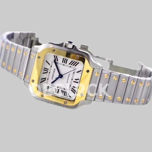 Replica Cartier Santos de Cartier 40mm White Dial in Steel/Yellow Gold | Declock.