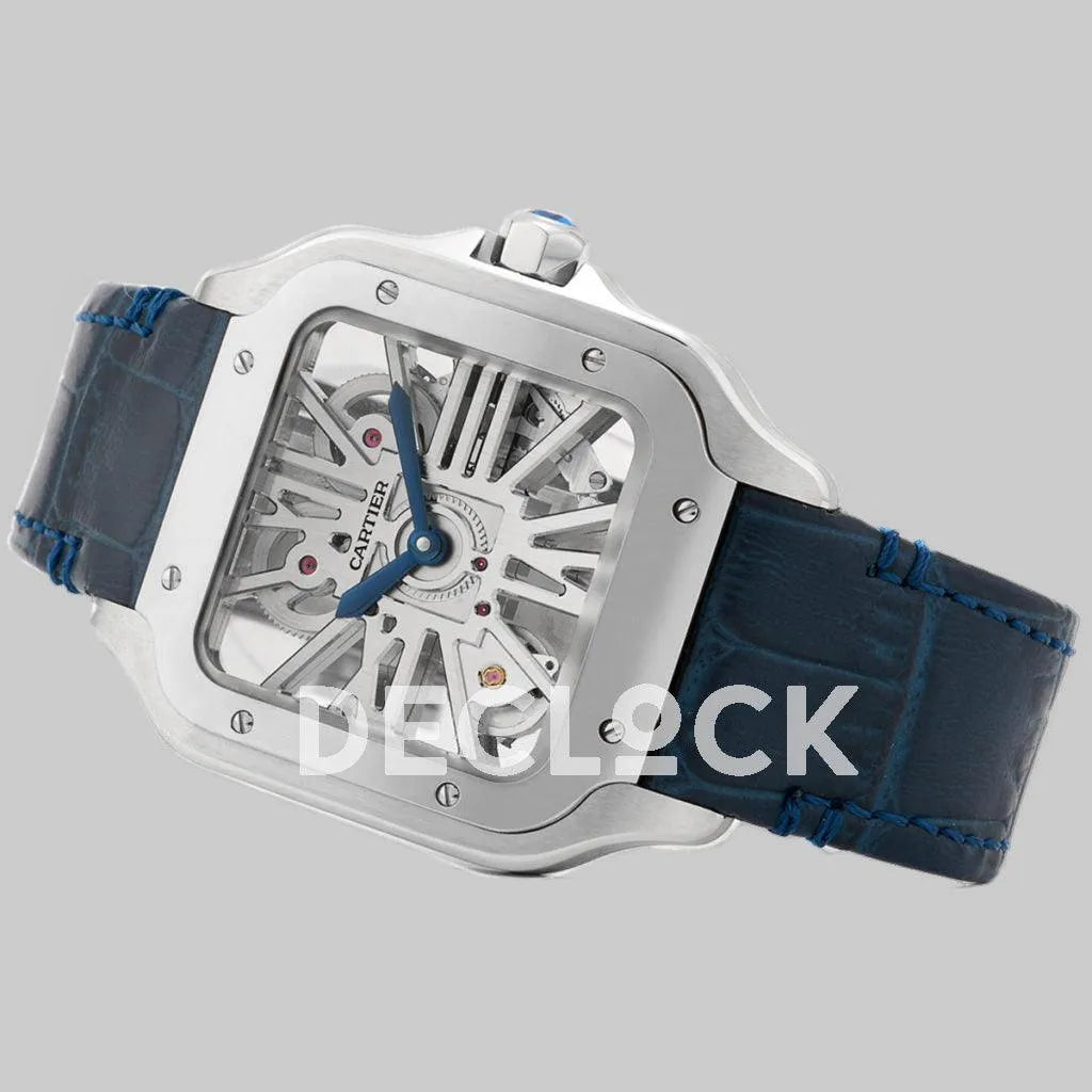 Replica Cartier Santos De Cartier Watch Skeleton Dial in Steel on Leather Strap - Replica Watches