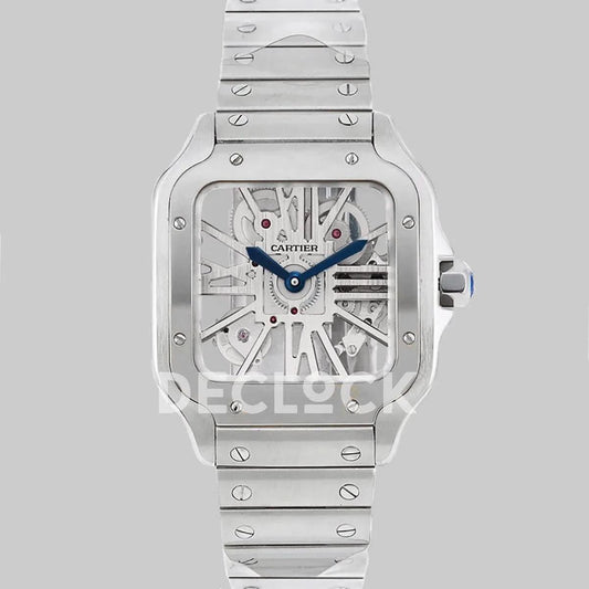 Replica Cartier Santos De Cartier Watch Skeleton Dial in Steel |  Declock.
