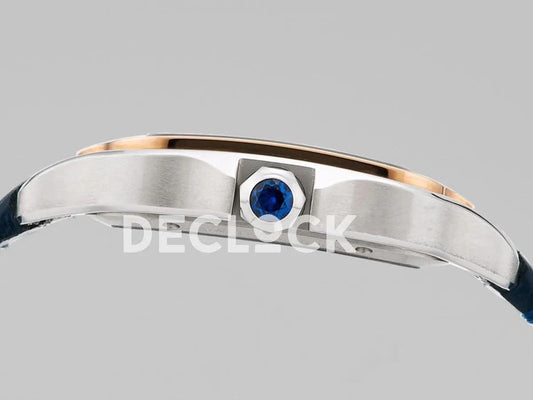 Replica Cartier Santos De Cartier Watch Skeleton Dial in Steel/Rose Gold on Leather Strap | Declock.