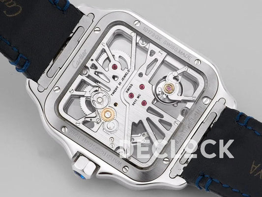 Replica Cartier Santos De Cartier Watch Skeleton Dial in Steel/Rose Gold on Leather Strap |  Declock.