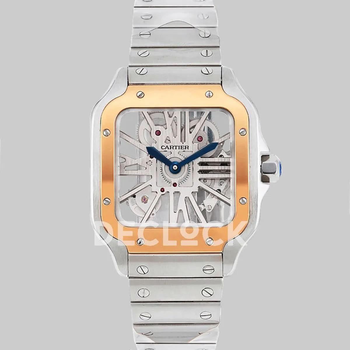 Replica Cartier Santos De Cartier Watch Skeleton Dial in Steel/Rose Gold |  Declock.