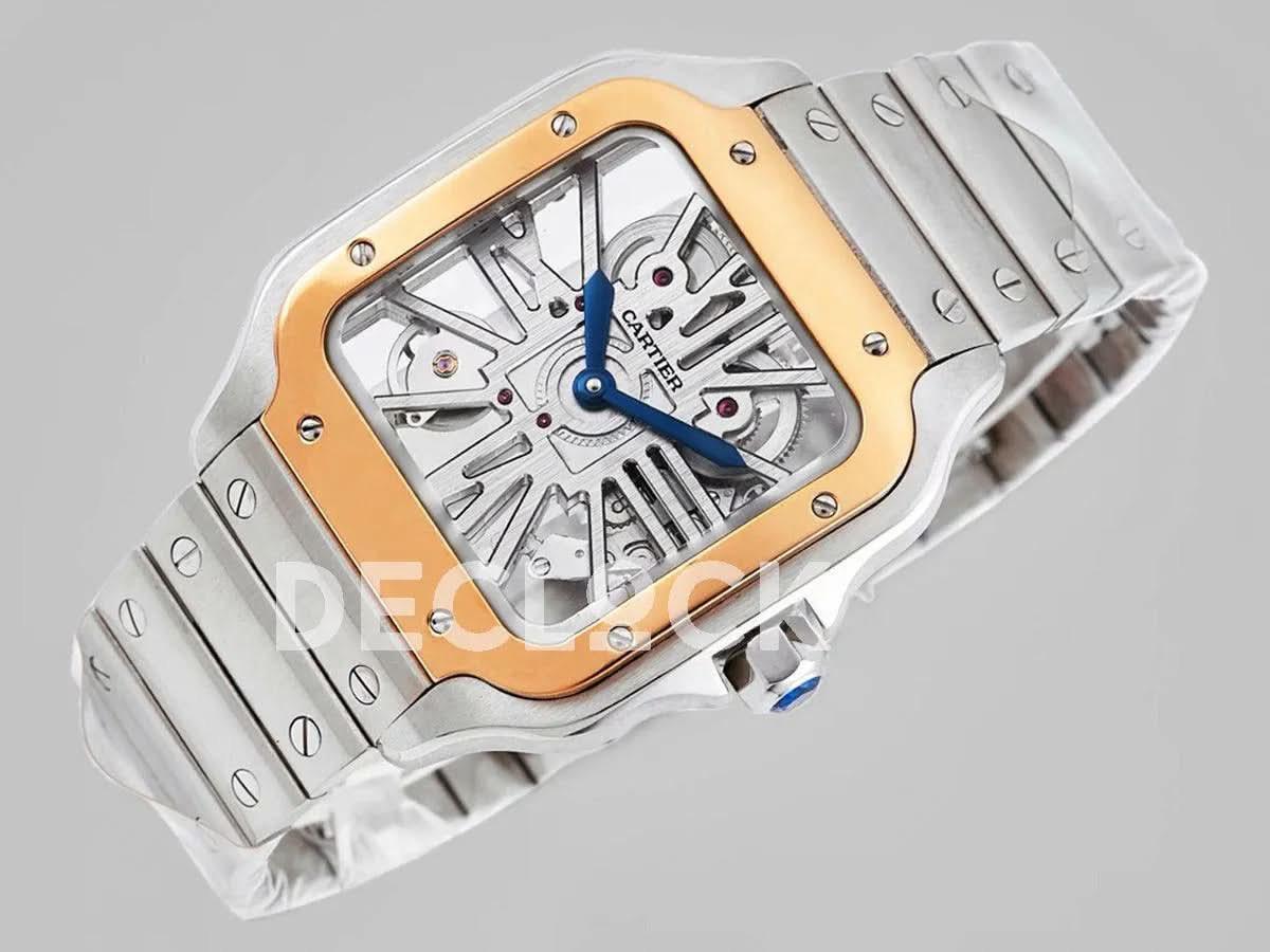 Replica Cartier Santos De Cartier Watch Skeleton Dial in Steel/Rose Gold |  Declock.