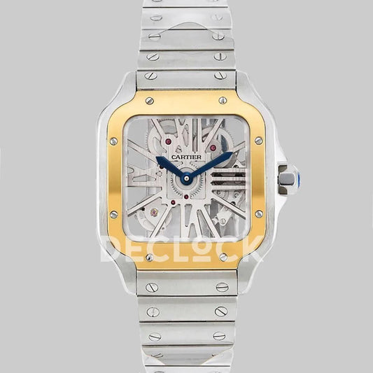 Replica Cartier Santos De Cartier Watch Skeleton Dial in Steel/Yellow Gold |  Declock.