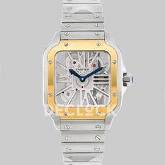 Replica Cartier Santos De Cartier Watch Skeleton Dial in Steel/Yellow Gold