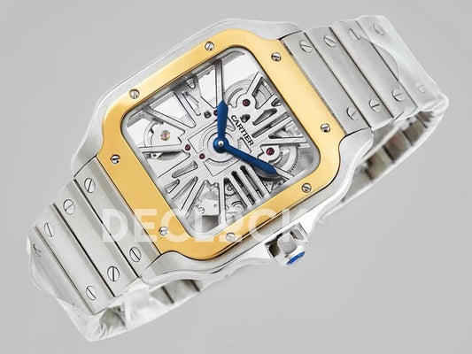 Replica Cartier Santos De Cartier Watch Skeleton Dial in Steel/Yellow Gold |  Declock.