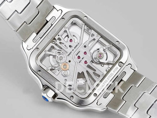Replica Cartier Santos De Cartier Watch Skeleton Dial in Steel/Yellow Gold |  Declock.