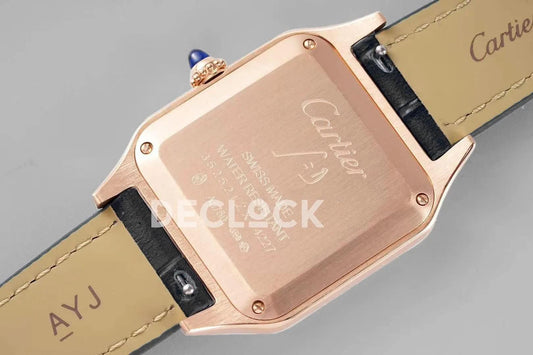 Replica Cartier Santos-Dumont White Dial in Rose Gold on Black Leather Strap |  Declock.