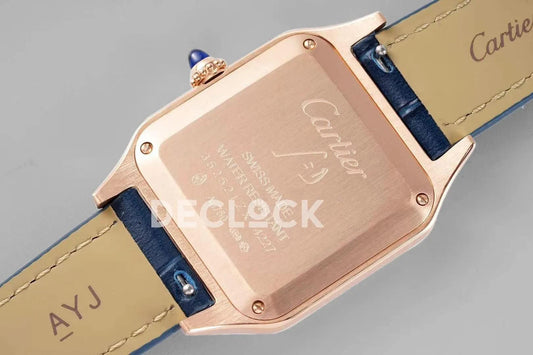 Replica Cartier Santos-Dumont White Dial in Rose Gold on Blue Leather Strap |  Declock.