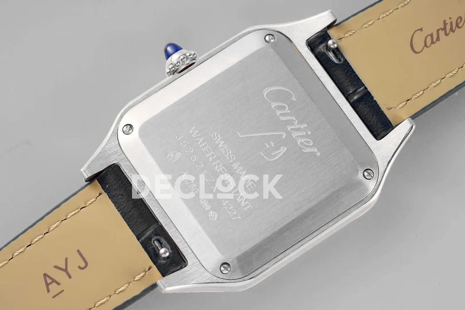 Replica Cartier Santos-Dumont White Dial in Steel on Black Leather Strap