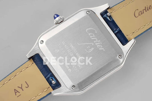 Replica Cartier Santos-Dumont White Dial in Steel on Blue Leather Strap |  Declock.