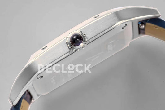 Replica Cartier Santos-Dumont White Dial in Steel on Blue Leather Strap |  Declock.