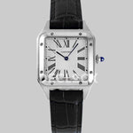 Replica Cartier Santos-Dumont XL White Dial in Rose Gold on Black Leather Strap - Replica Watches