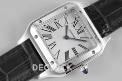 Replica Cartier Santos-Dumont XL White Dial in White Gold on Black Leather Strap