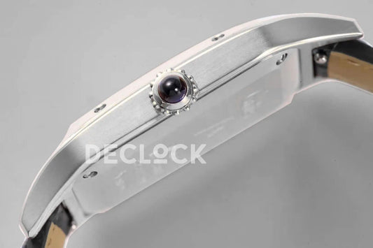 Replica Cartier Santos-Dumont XL White Dial in White Gold on Black Leather Strap |  Declock.