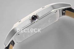 Replica Cartier Santos-Dumont XL White Dial in White Gold on Black Leather Strap