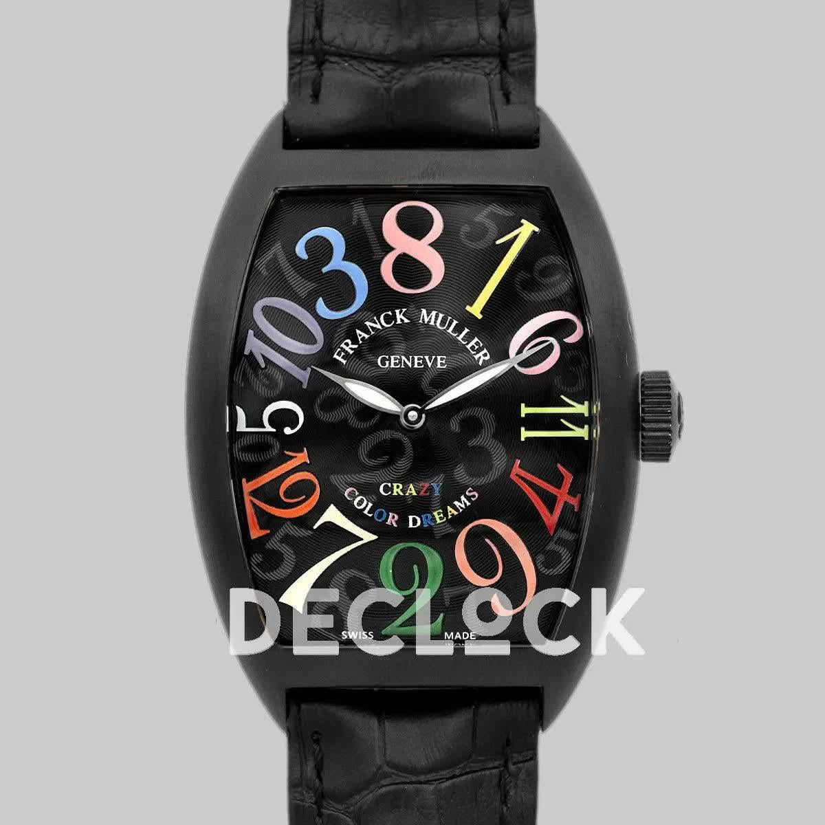 Replica Franck Muller Crazy Hours Black Dial with Colourful Markers in PVD |  Declock.