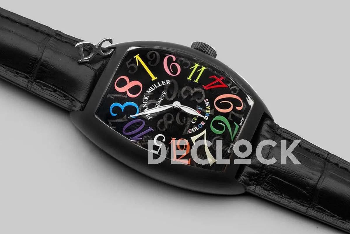 Replica Franck Muller Crazy Hours Black Dial with Colourful Markers in PVD |  Declock.