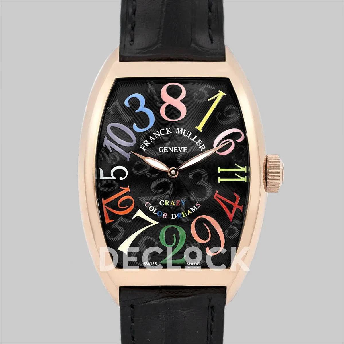 Replica Franck Muller Crazy Hours Black Dial with Colourful Markers in Rose Gold |  Declock.