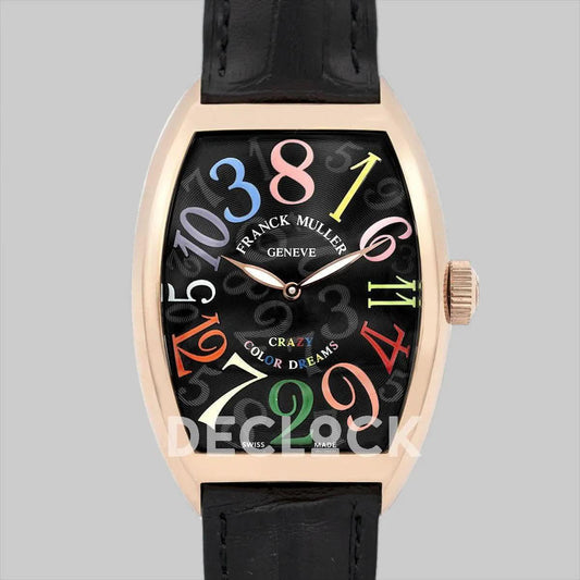 Replica Franck Muller Crazy Hours Black Dial with Colourful Markers in Rose Gold |  Declock.