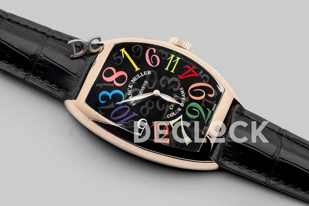 Replica Franck Muller Crazy Hours Black Dial with Colourful Markers in Rose Gold |  Declock.