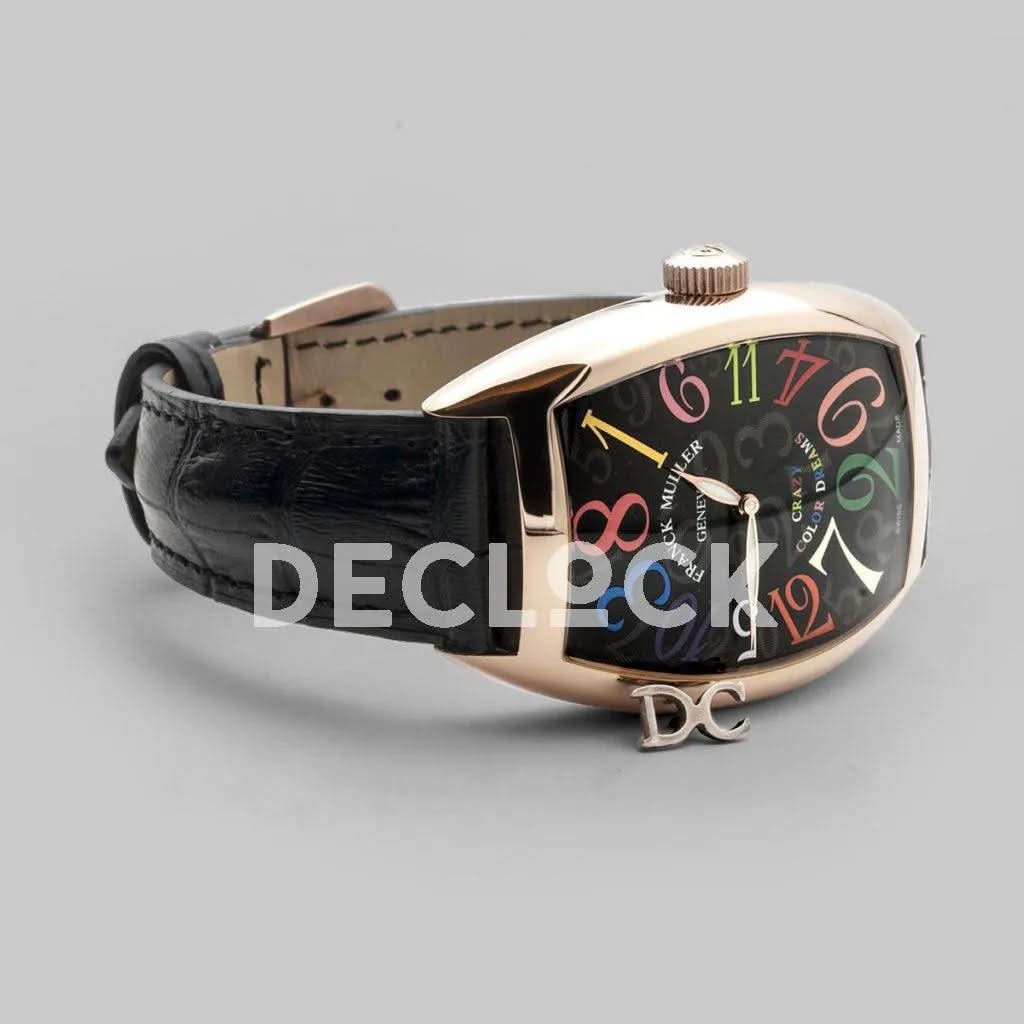 Replica Franck Muller Crazy Hours Black Dial with Colourful Markers in Rose Gold