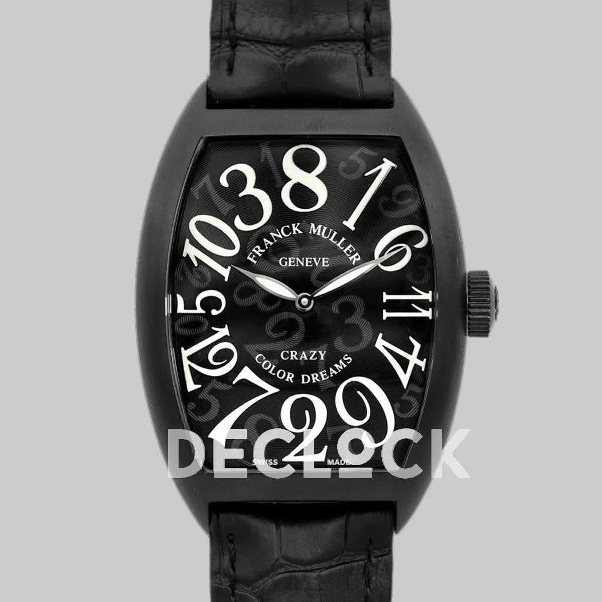 Replica Franck Muller Crazy Hours Black Dial with White Markers in PVD |  Declock.