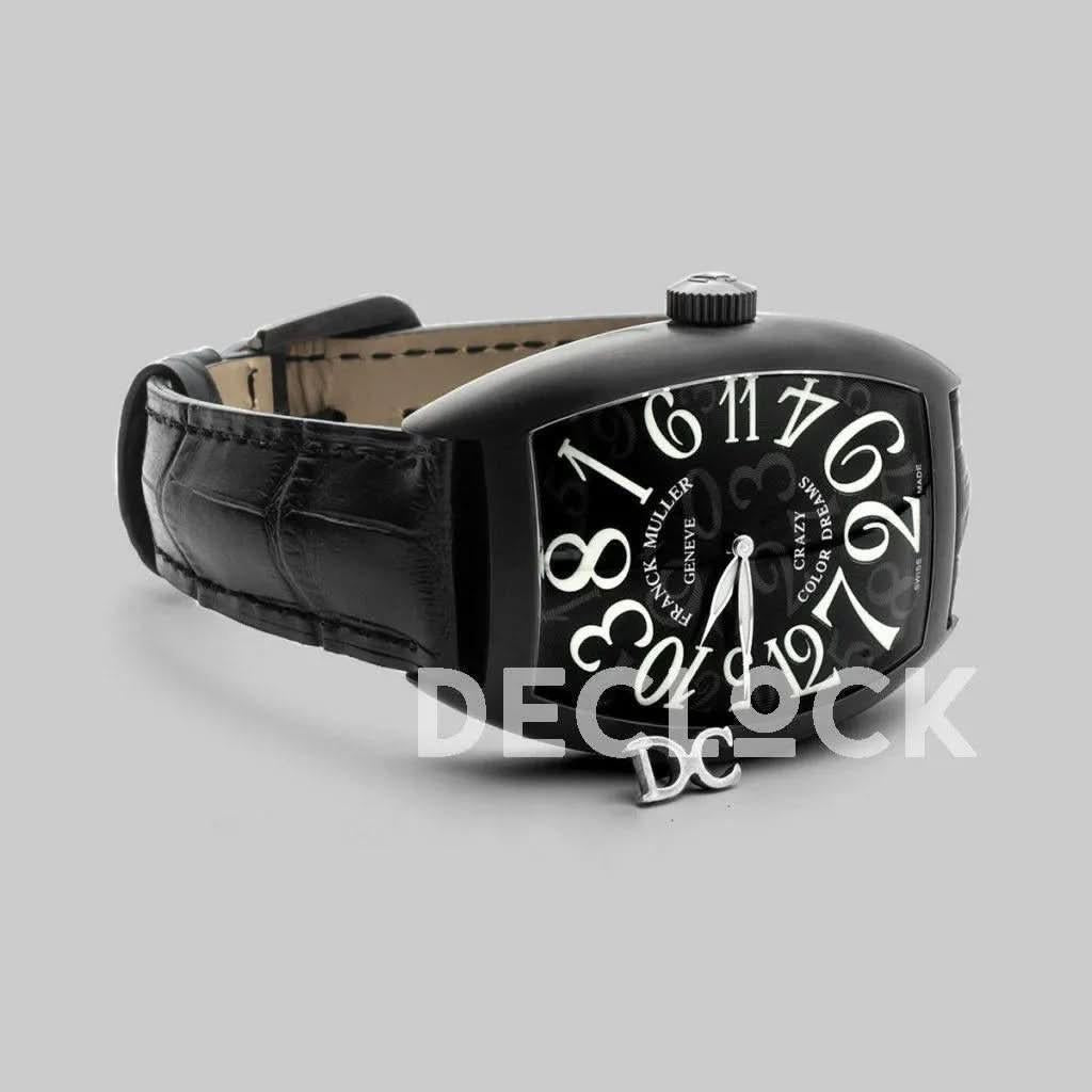 Replica Franck Muller Crazy Hours Black Dial with White Markers in PVD |  Declock.