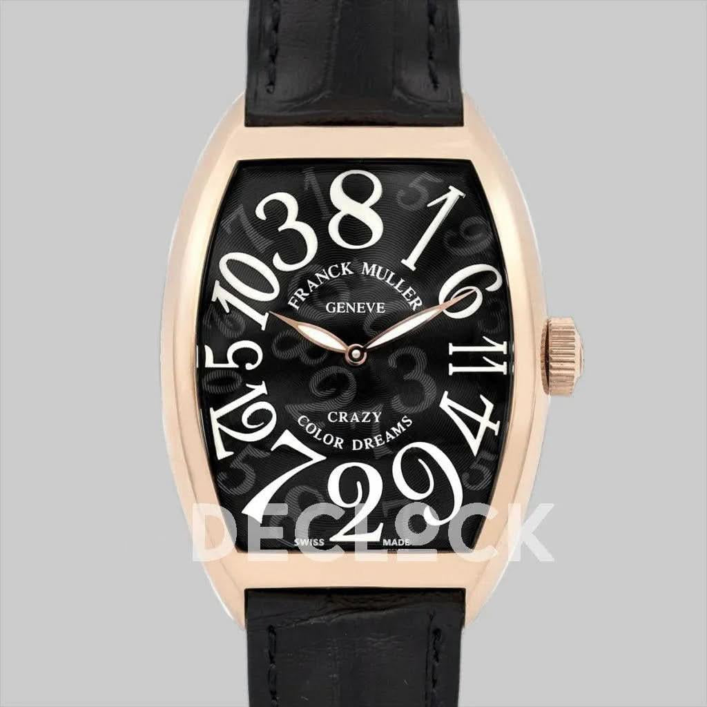 Replica Franck Muller Crazy Hours Black Dial with White Markers in Rose Gold |  Declock.