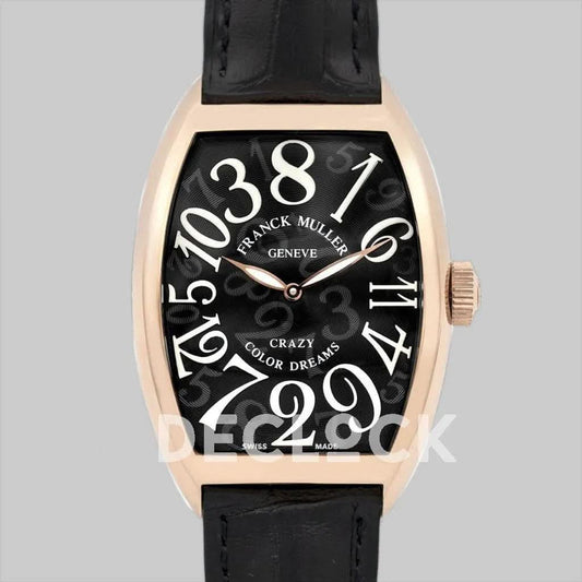 Replica Franck Muller Crazy Hours Black Dial with White Markers in Rose Gold | Declock.