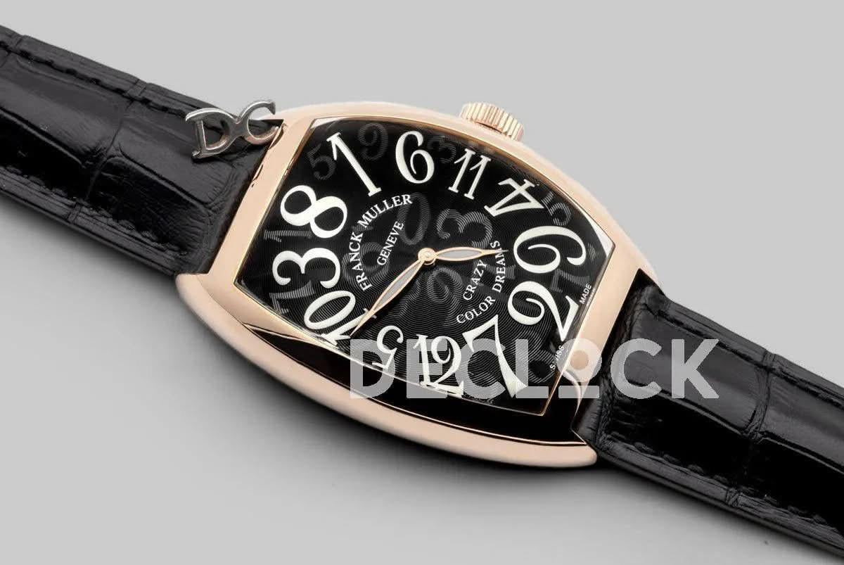 Replica Franck Muller Crazy Hours Black Dial with White Markers in Rose Gold |  Declock.