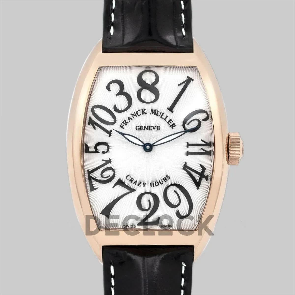 Replica Franck Muller Crazy Hours White Dial with Black Markers in Rose Gold |  Declock.