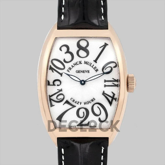 Replica Franck Muller Crazy Hours White Dial with Black Markers in Rose Gold | Declock.
