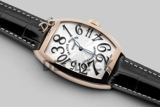 Replica Franck Muller Crazy Hours White Dial with Black Markers in Rose Gold | Declock.