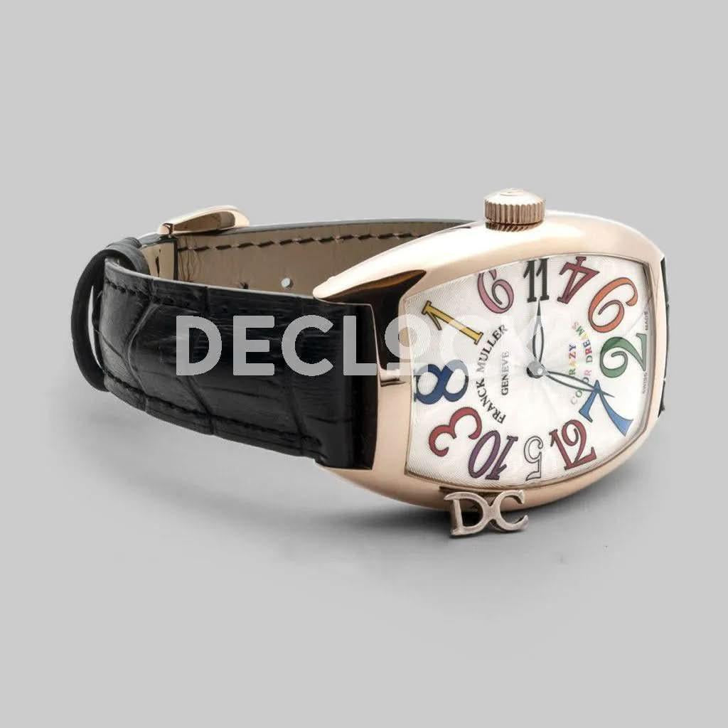 Replica Franck Muller Crazy Hours White Dial with Colourful Markers in Rose Gold |  Declock.