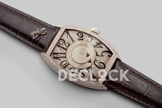 Replica Franck Muller Double Mystery Curvex in Diamond Dial on Rose Gold |  Declock.